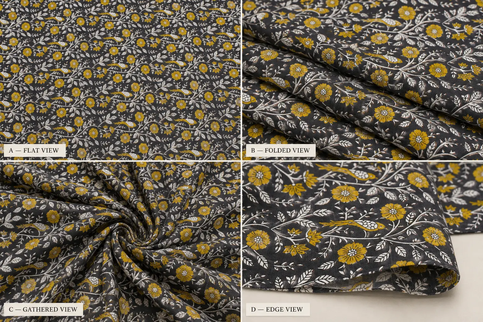 Royal Mustard Floral Hand Block Print Fabric A - Image 4