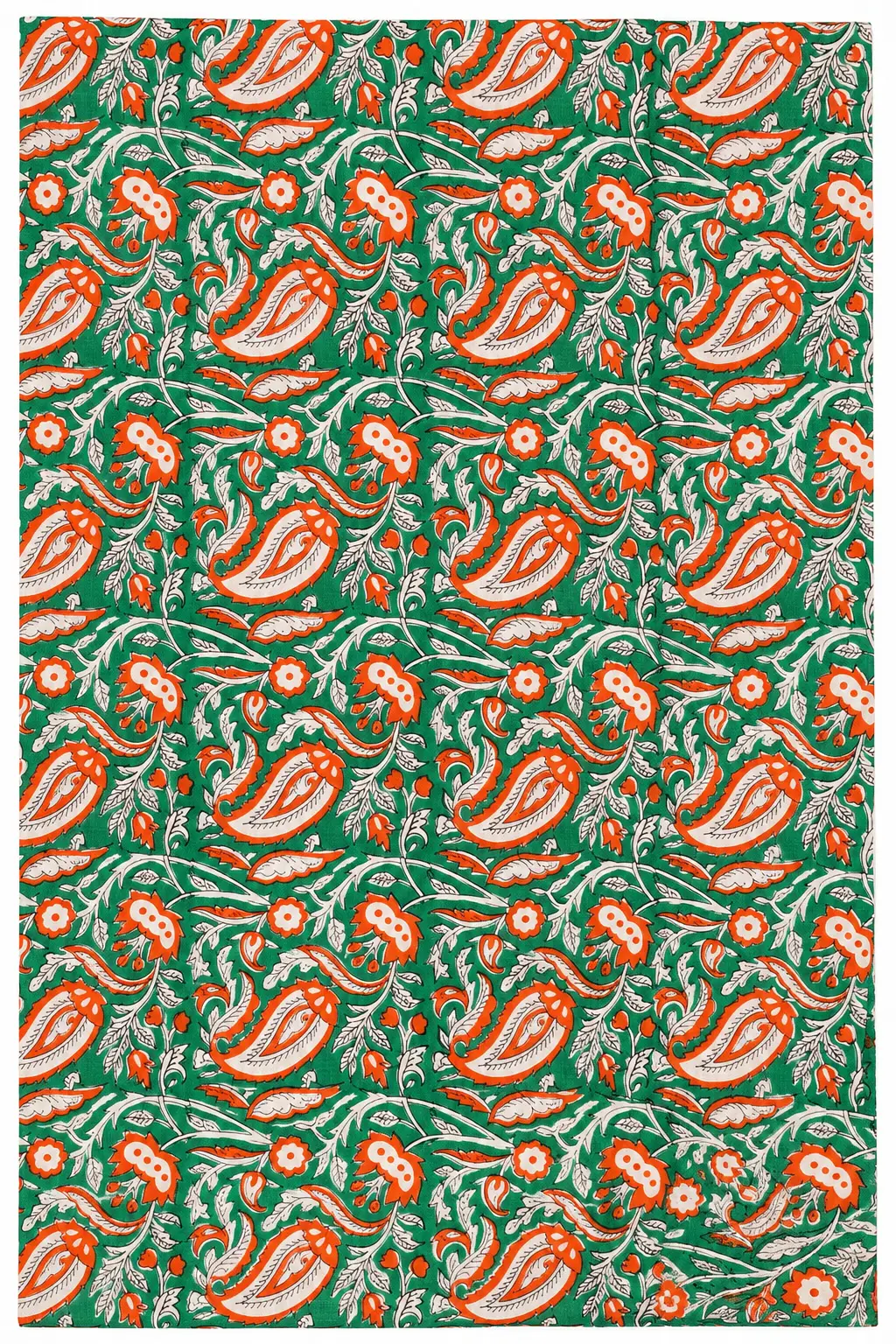 Emerald Green Floral & Paisley Hand Block Printed 60s×60s Cotton Fabric A