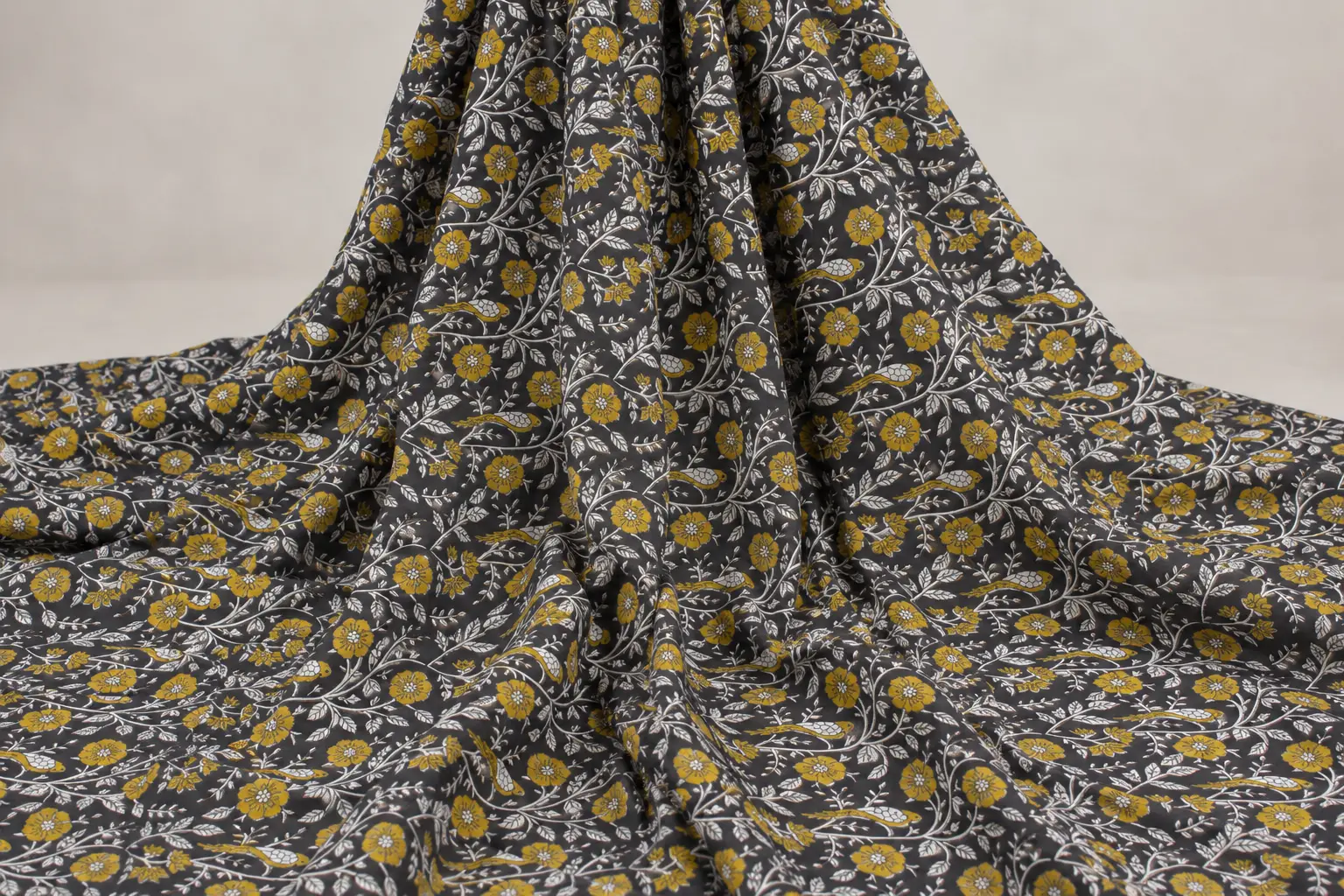 Royal Mustard Floral Hand Block Print Fabric A - Image 5