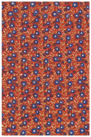 Mustard Brown Floral Hand Block Printed 60s×60s Cotton Fabric with Royal Blue Flowers A