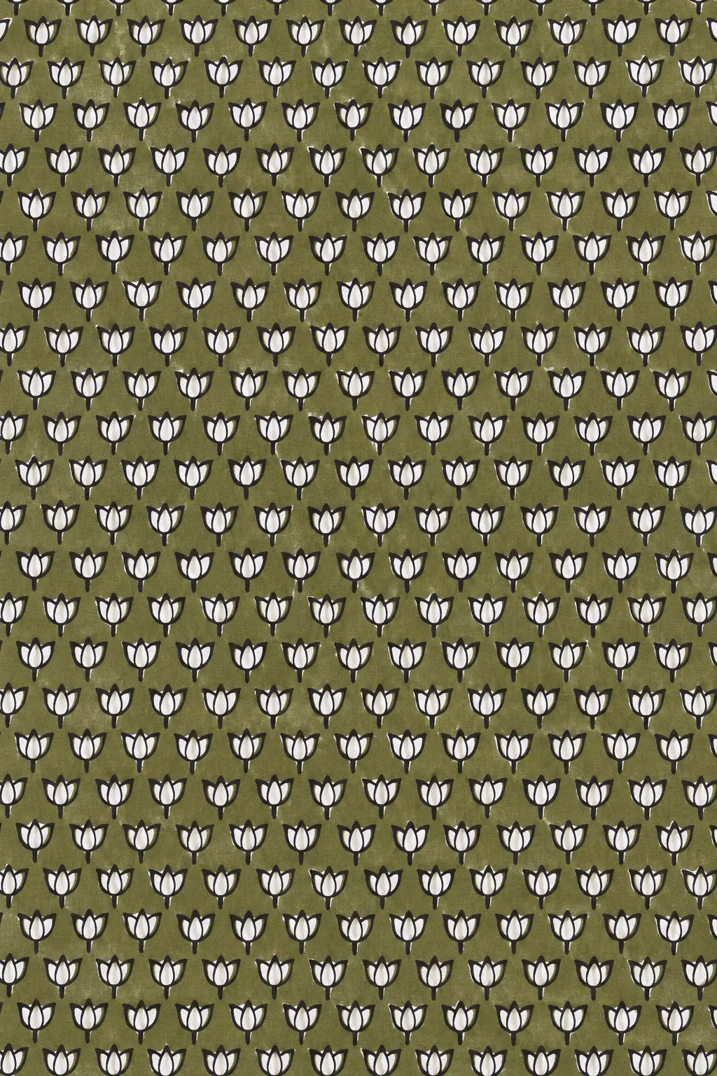 Olive Green Lotus Hand Block Printed 60s×60s Cotton Fabric A