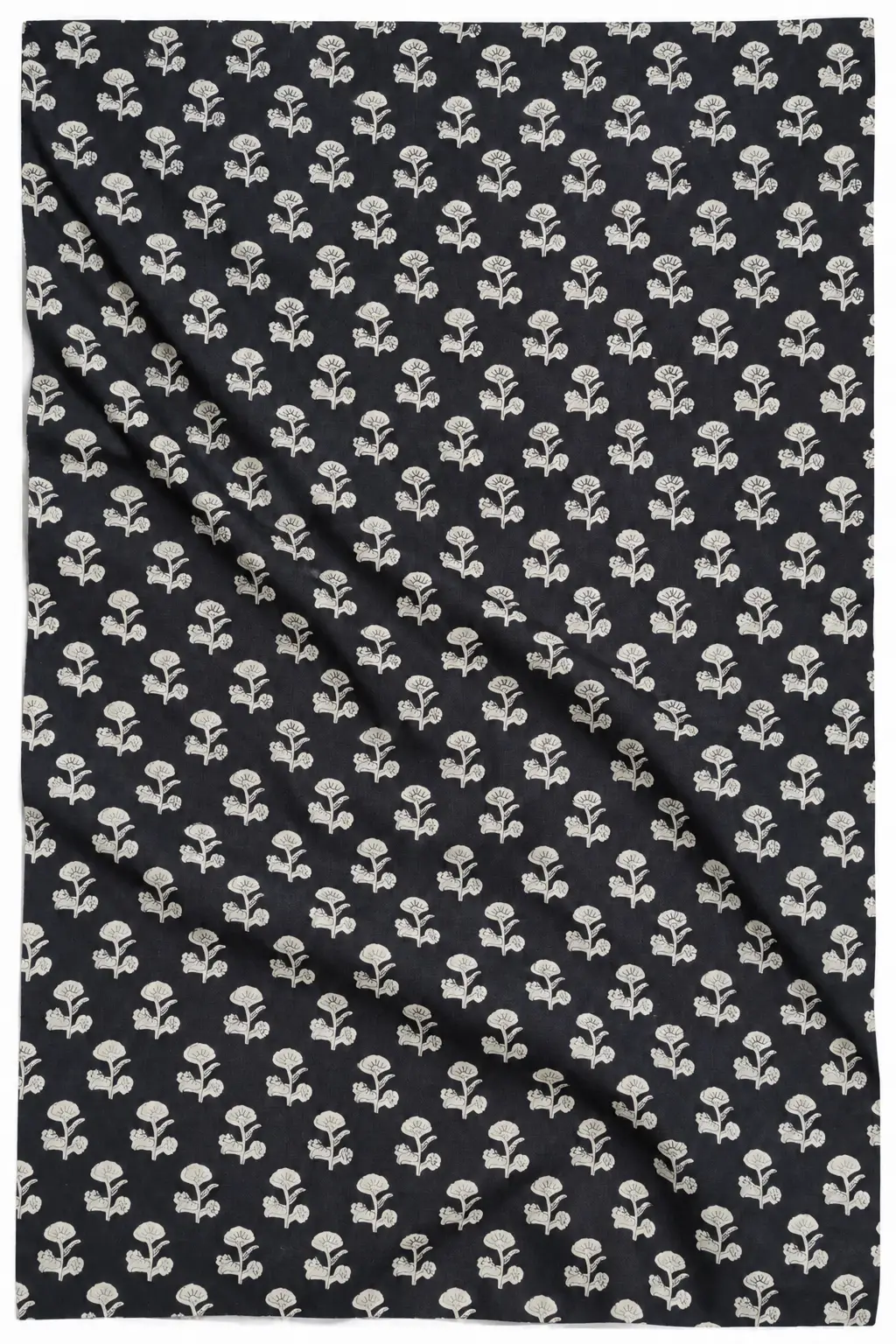 Black Floral Buti Hand Block Printed 60×60 Cotton Fabric A - Image 2