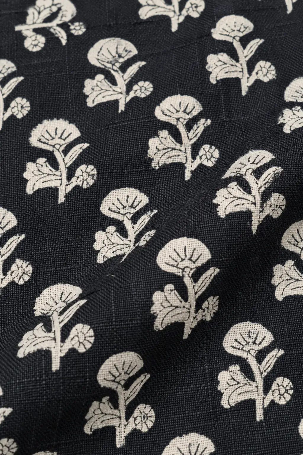 Black Floral Buti Hand Block Printed 60×60 Cotton Fabric A - Image 3