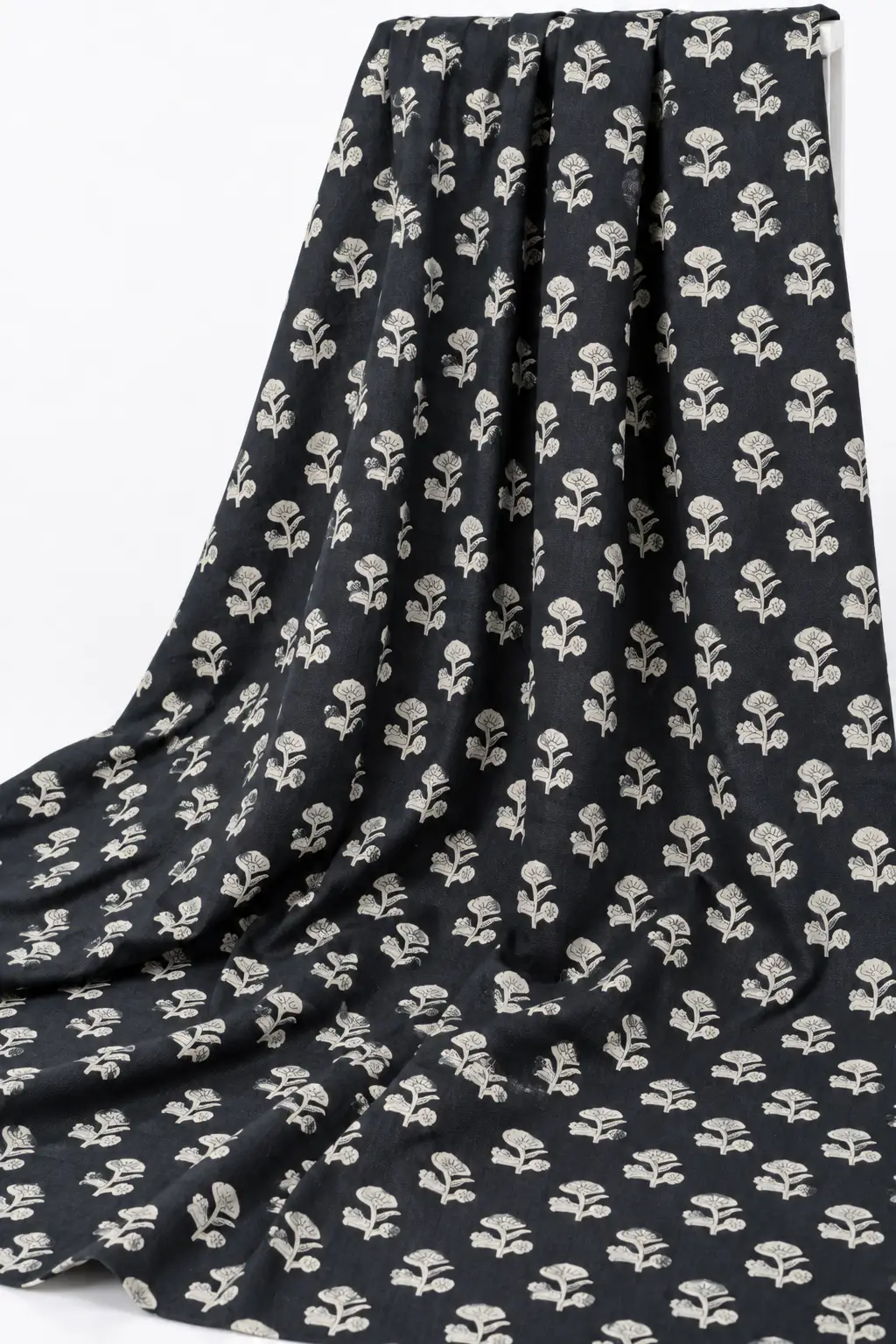 Black Floral Buti Hand Block Printed 60×60 Cotton Fabric A - Image 5