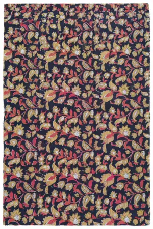 Navy Blue Floral & Paisley Hand Block Printed 60×60 Cotton Fabric A