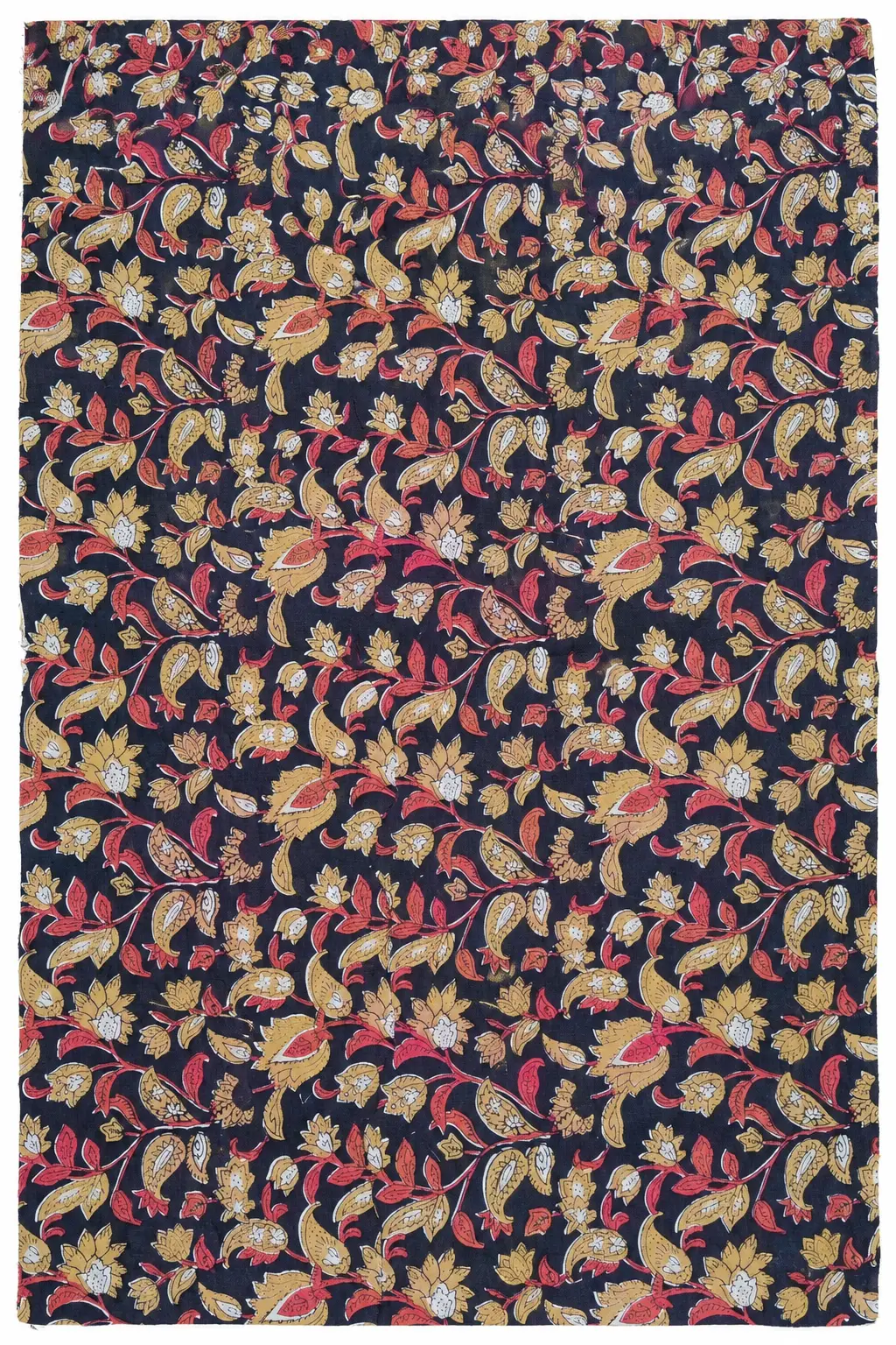 Navy Blue Floral & Paisley Hand Block Printed 60×60 Cotton Fabric A