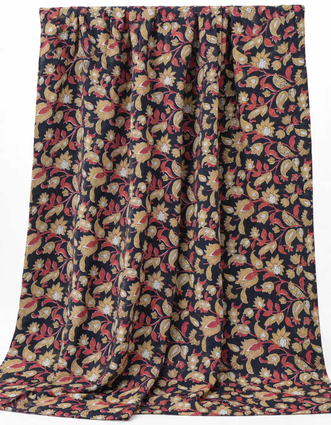 Navy Blue Floral & Paisley Hand Block Printed 60×60 Cotton Fabric A - Image 2