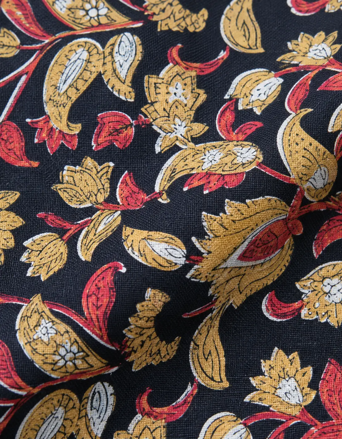 Navy Blue Floral & Paisley Hand Block Printed 60×60 Cotton Fabric A - Image 3
