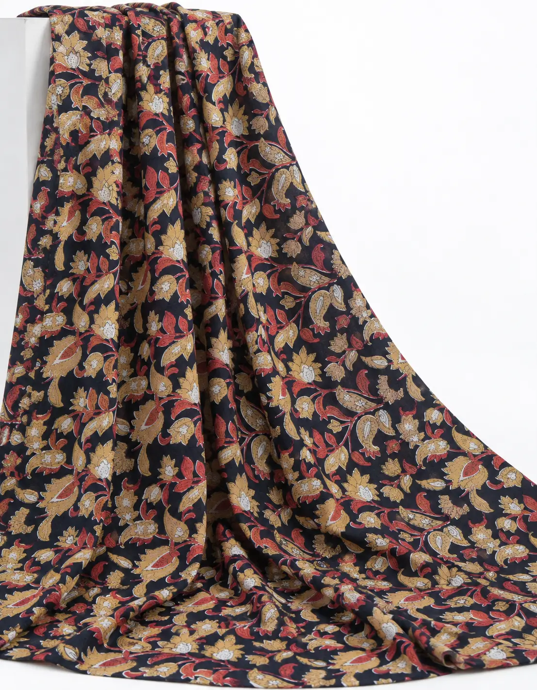 Navy Blue Floral & Paisley Hand Block Printed 60×60 Cotton Fabric A - Image 5