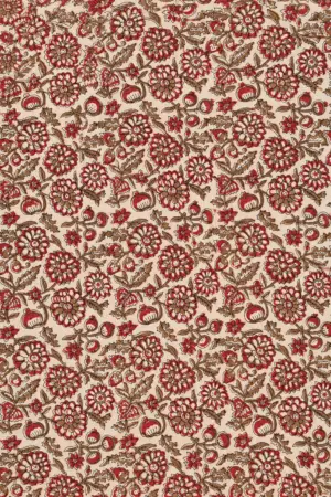 Maroon Floral & Botanical Hand Block Printed 60s×60s Cotton Fabric A