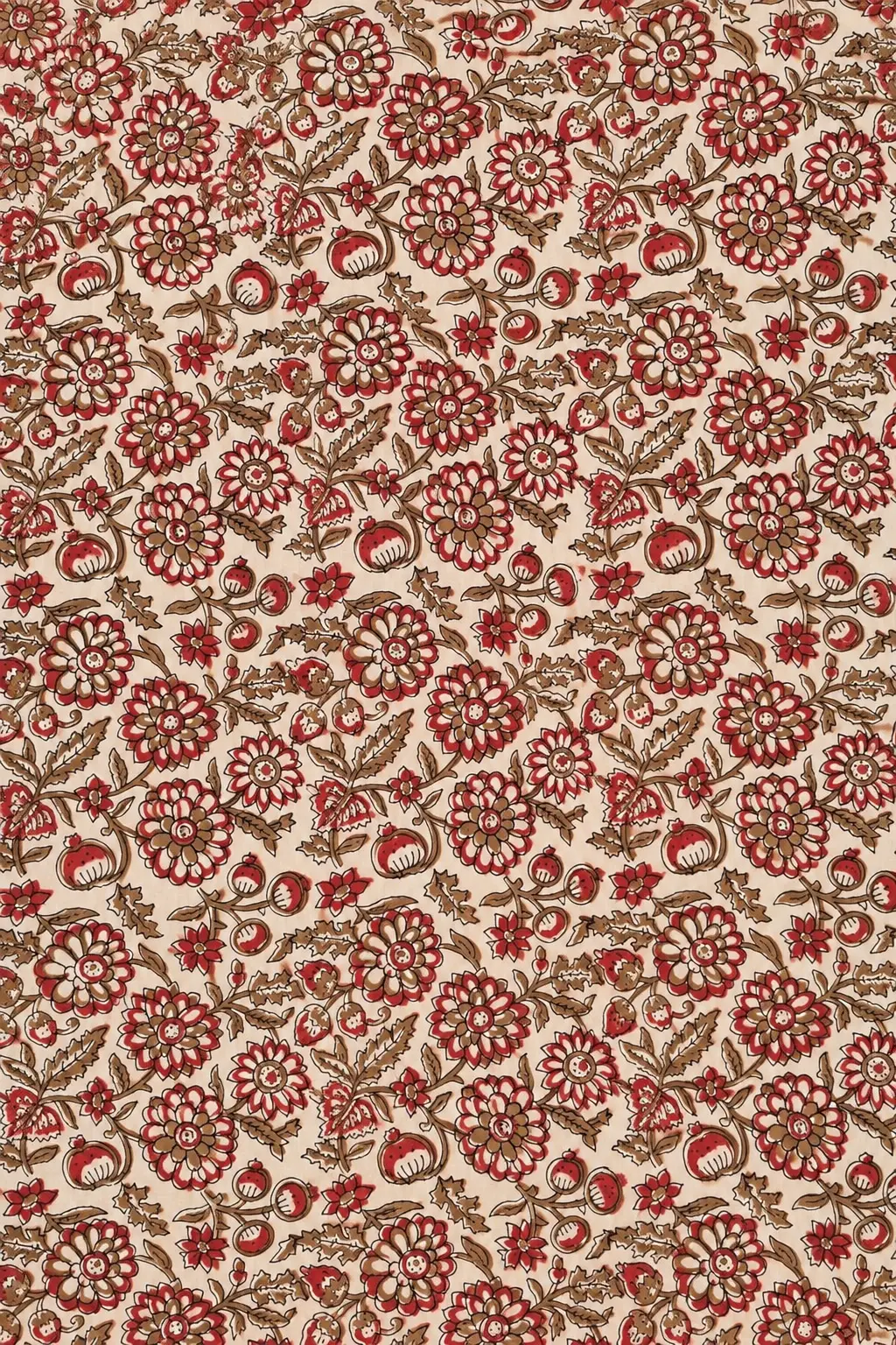 Maroon Floral & Botanical Hand Block Printed 60s×60s Cotton Fabric A