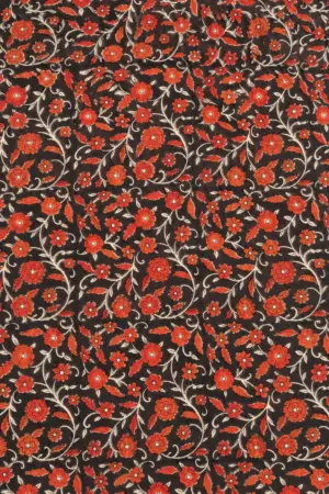 Black & Rust Red Floral Vine Hand Block Printed 60s×60s Cotton Fabric A
