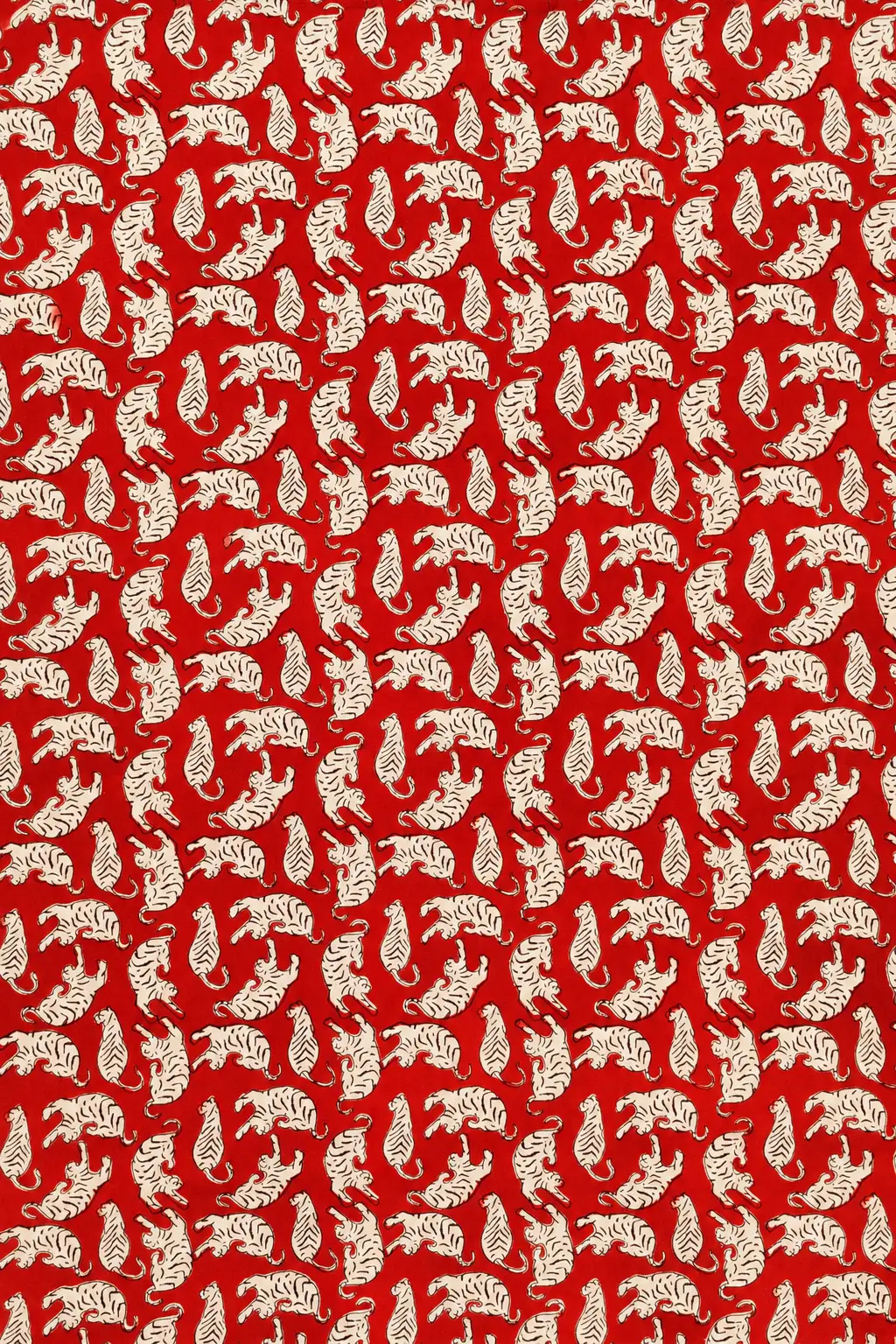 Red Tiger Motif Hand Block Printed 60s×60s Cotton Fabric A