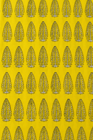 Yellow Botanical Leaf 60:60 Hand Block Printed Cotton Fabric A