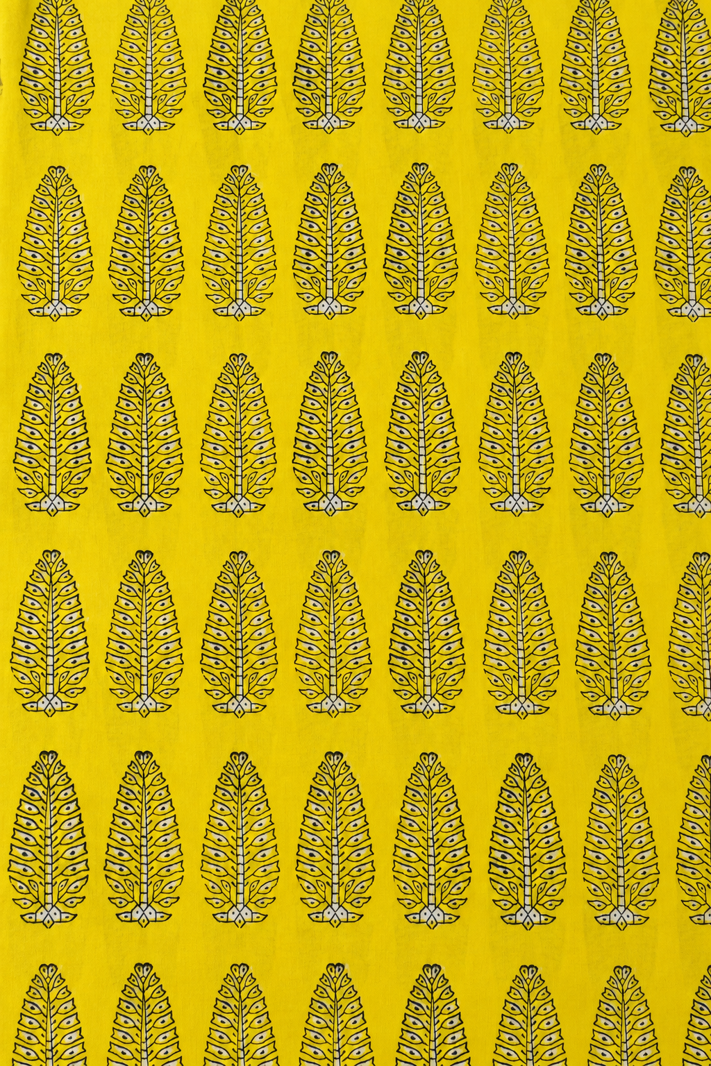 Yellow Botanical Leaf 60:60 Hand Block Printed Cotton Fabric A