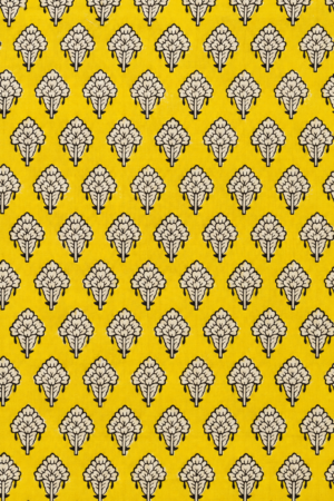 Yellow Floral Tree Motif 60:60 Hand Block Printed Cotton Fabric A