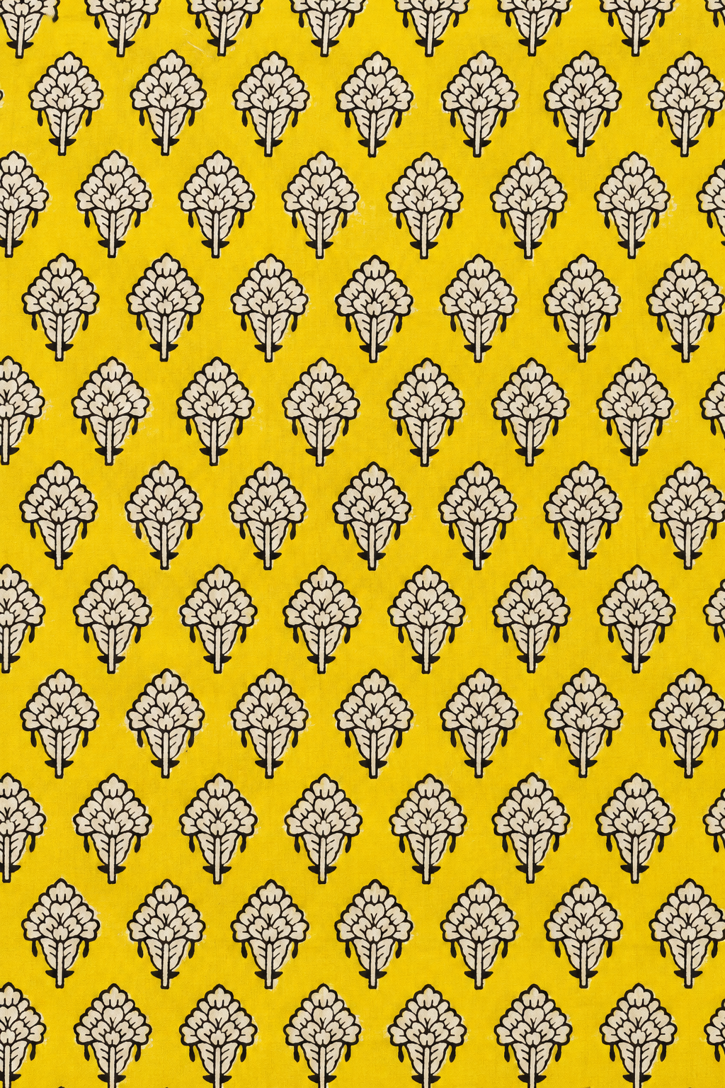 Yellow Floral Tree Motif 60:60 Hand Block Printed Cotton Fabric A
