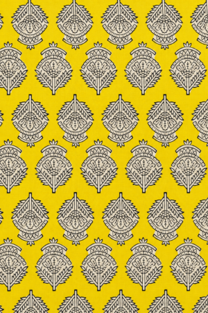 Yellow Traditional Floral Buta 60:60 Hand Block Printed Cotton Fabric A