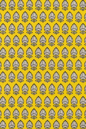 Mustard Yellow Floral Buta 60:60 Hand Block Printed Cotton Fabric A