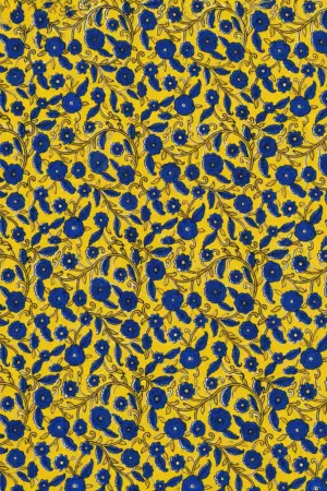 Mustard Yellow Blue Floral Vine 60:60 Cotton Fabric A