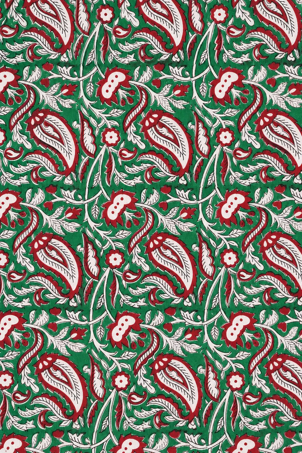 Emerald Green Paisley Floral 60:60 Cotton Fabric