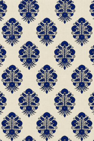 Ivory Blue Floral Bouquet 60:60 Cotton Fabric A