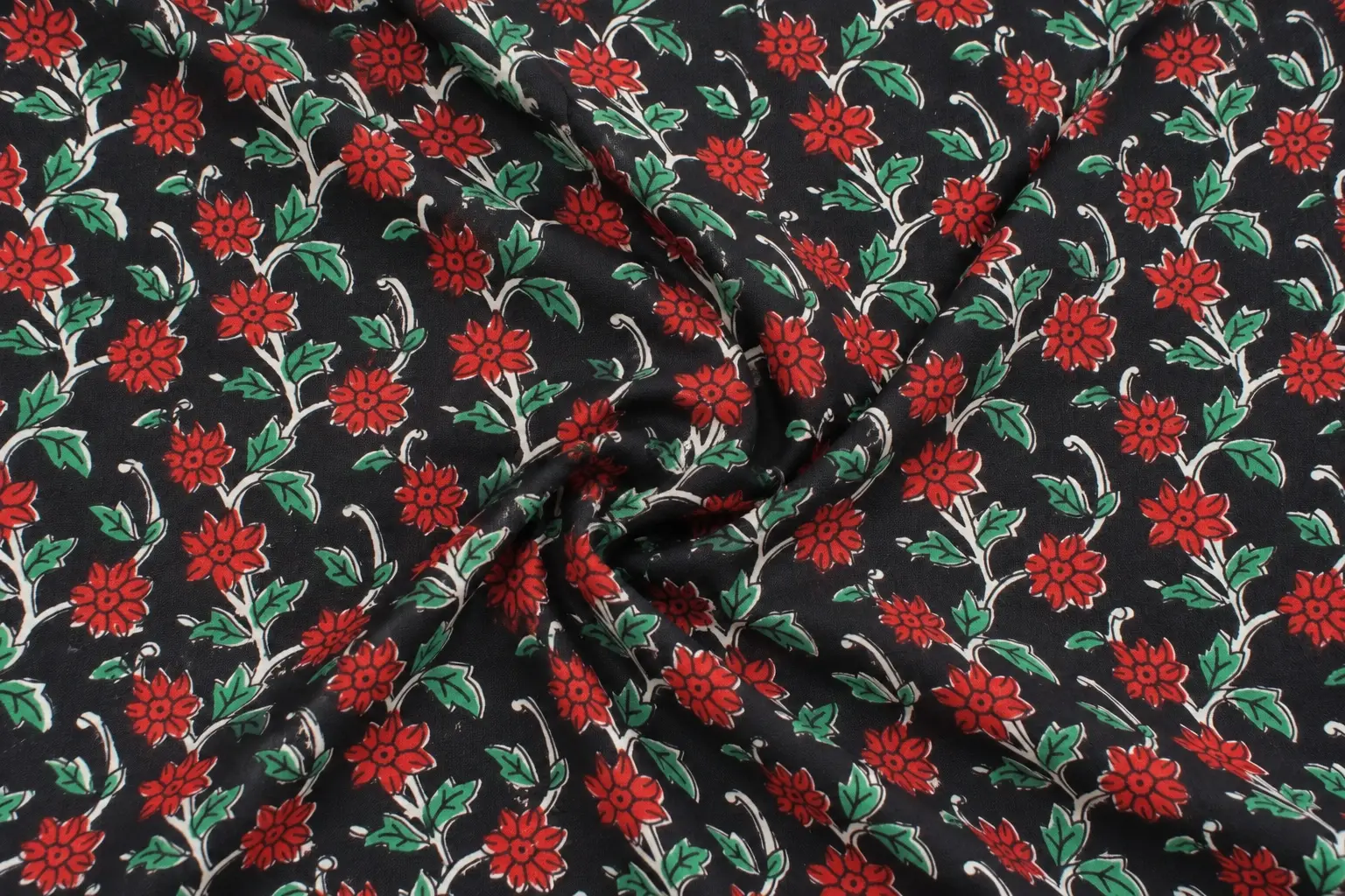Bagru Crimson Bloom Hand Block Print Fabric A - Image 2