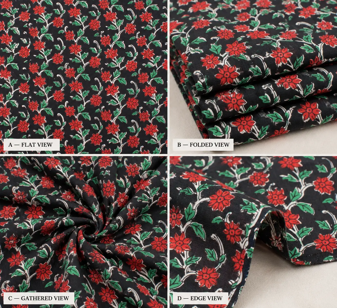 Bagru Crimson Bloom Hand Block Print Fabric A - Image 4