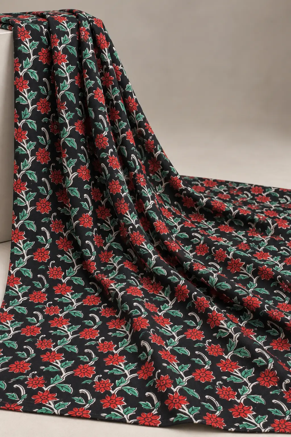Bagru Crimson Bloom Hand Block Print Fabric A - Image 5