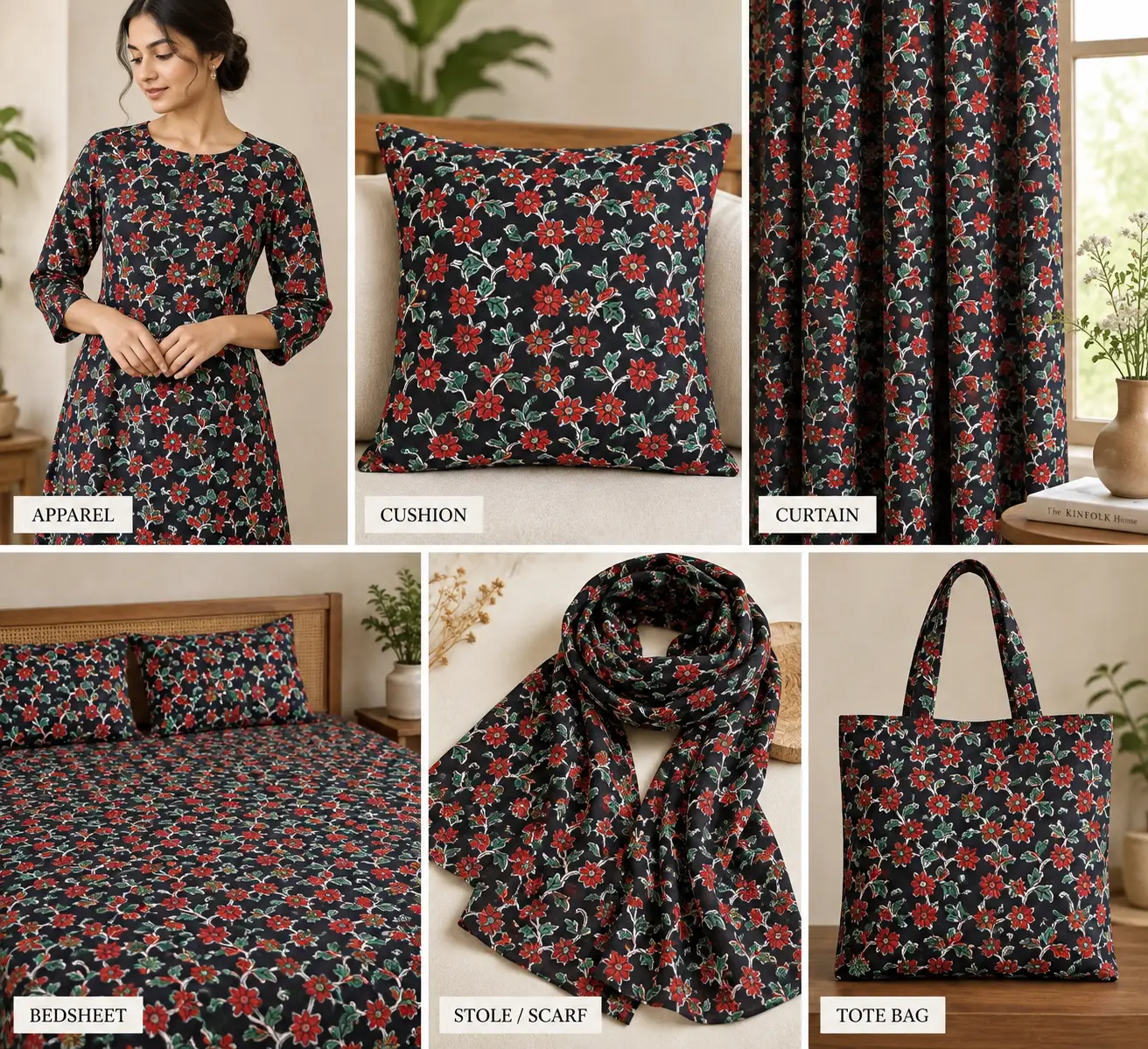 Bagru Crimson Bloom Hand Block Print Fabric A - Image 6