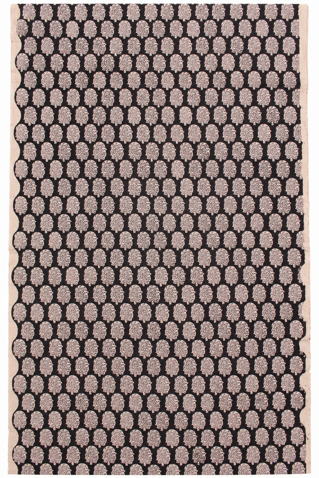 Black & Ivory Mughal Boota Hand Block Print Fabric A