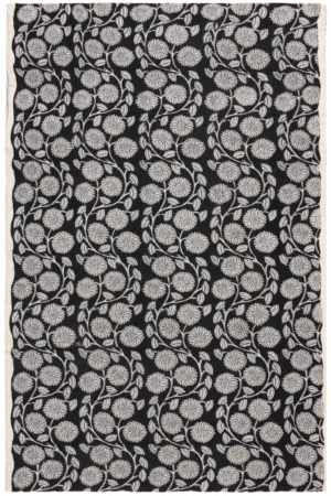 Black & Ivory Chrysanthemum Vine Hand Block Print Fabric A