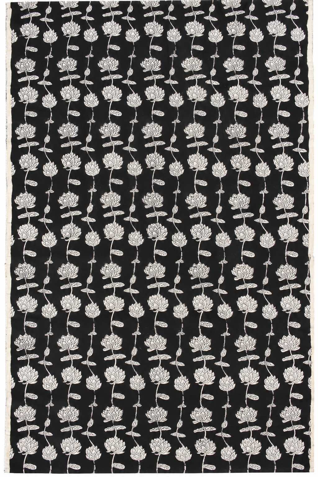 Black & Ivory Lotus Bloom Hand Block Print Fabric A