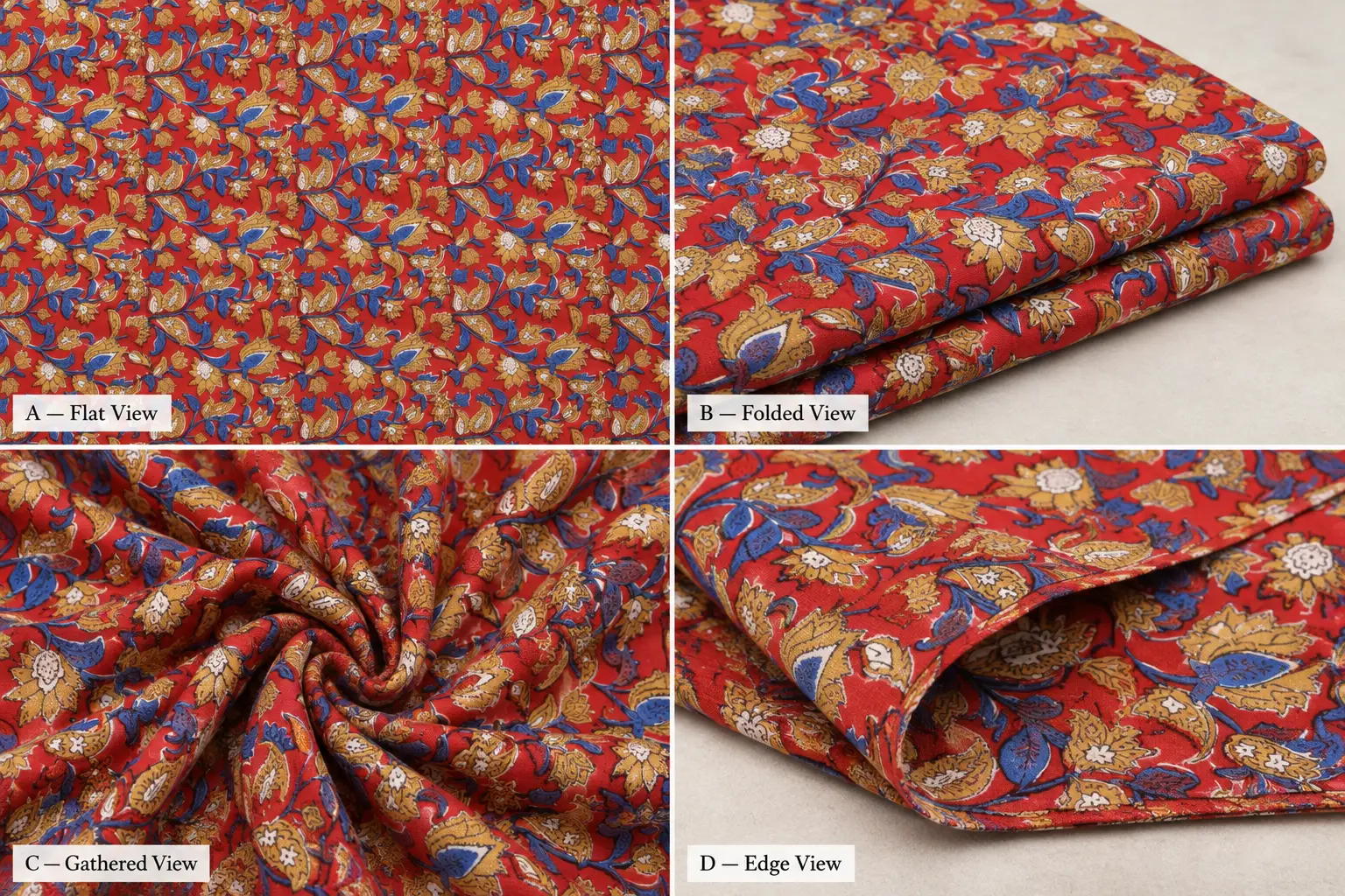 Bagru Scarlet Paisley Hand Block Print Fabric A - Image 4