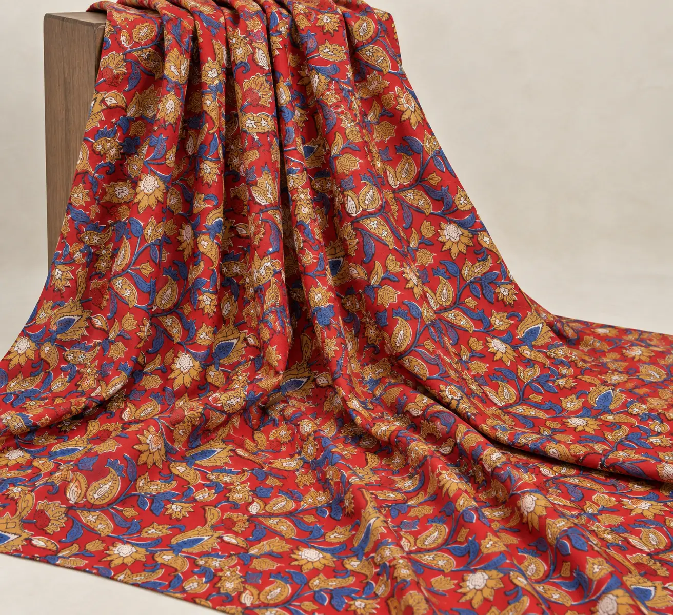 Bagru Scarlet Paisley Hand Block Print Fabric A - Image 5