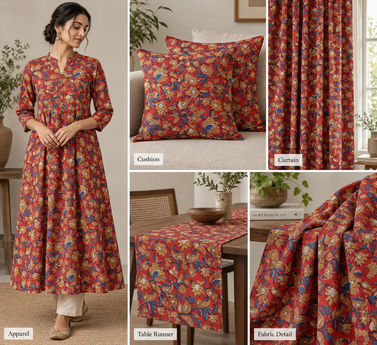 Bagru Scarlet Paisley Hand Block Print Fabric A - Image 6