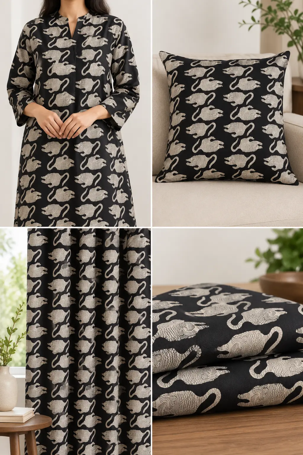 Heritage Ivory Elephant Hand Block Print Fabric A - Image 5