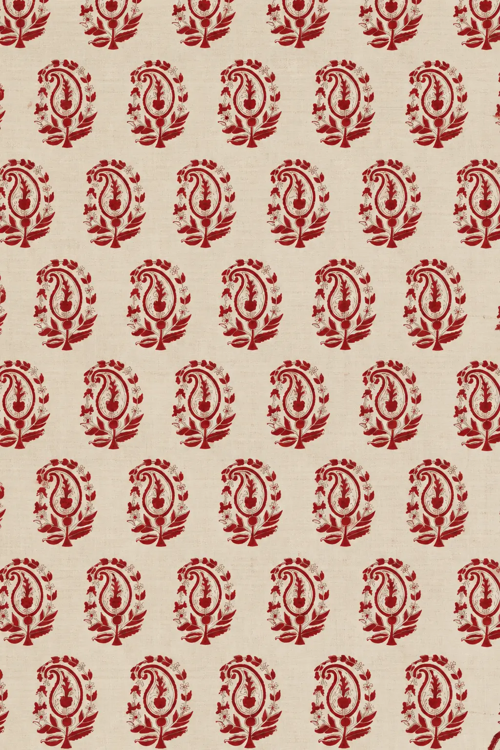 Natural Cream & Deep Red Paisley Floral Hand Block Printed 60s×60s Cotton Fabric A