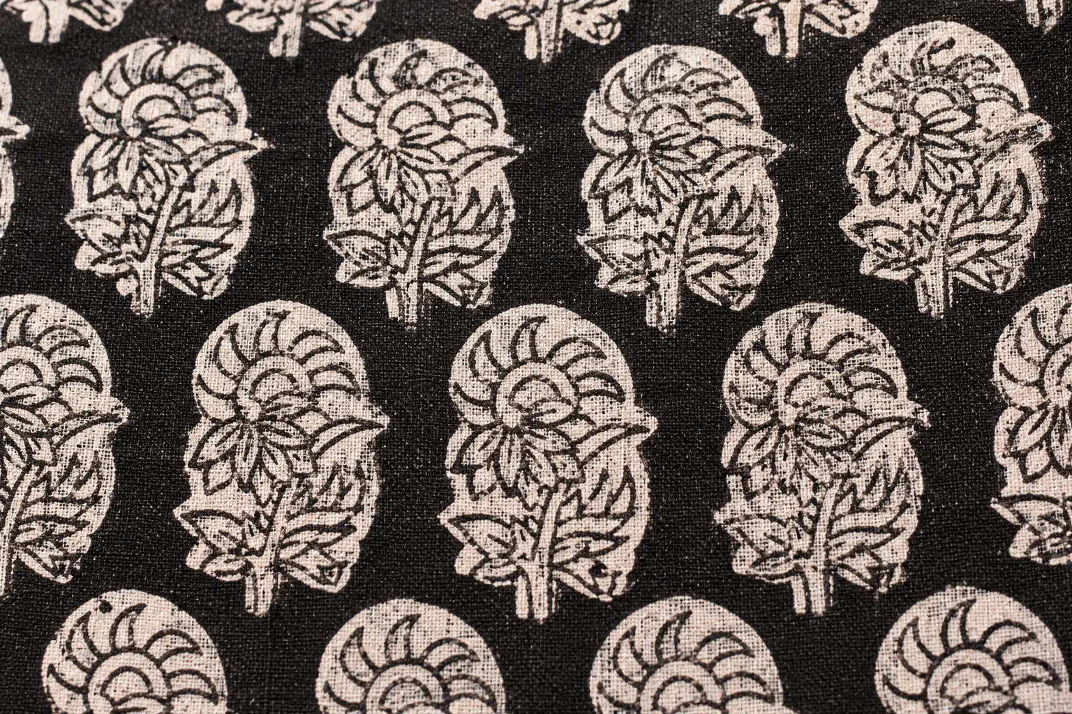 Black & Ivory Mughal Boota Hand Block Print Fabric A - Image 3