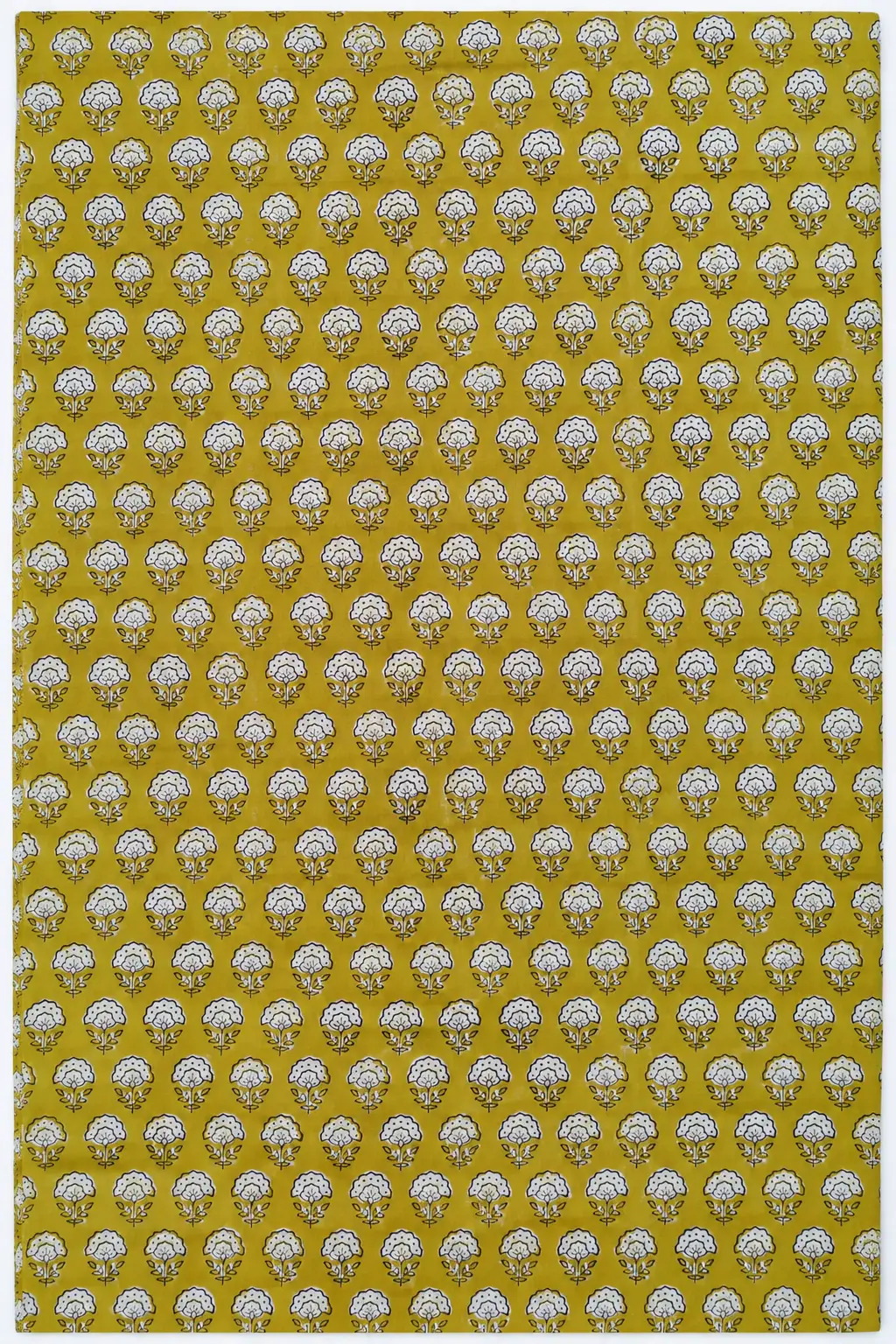 Mustard Yellow Floral Hand Block Printed 60×60 Cotton Fabric