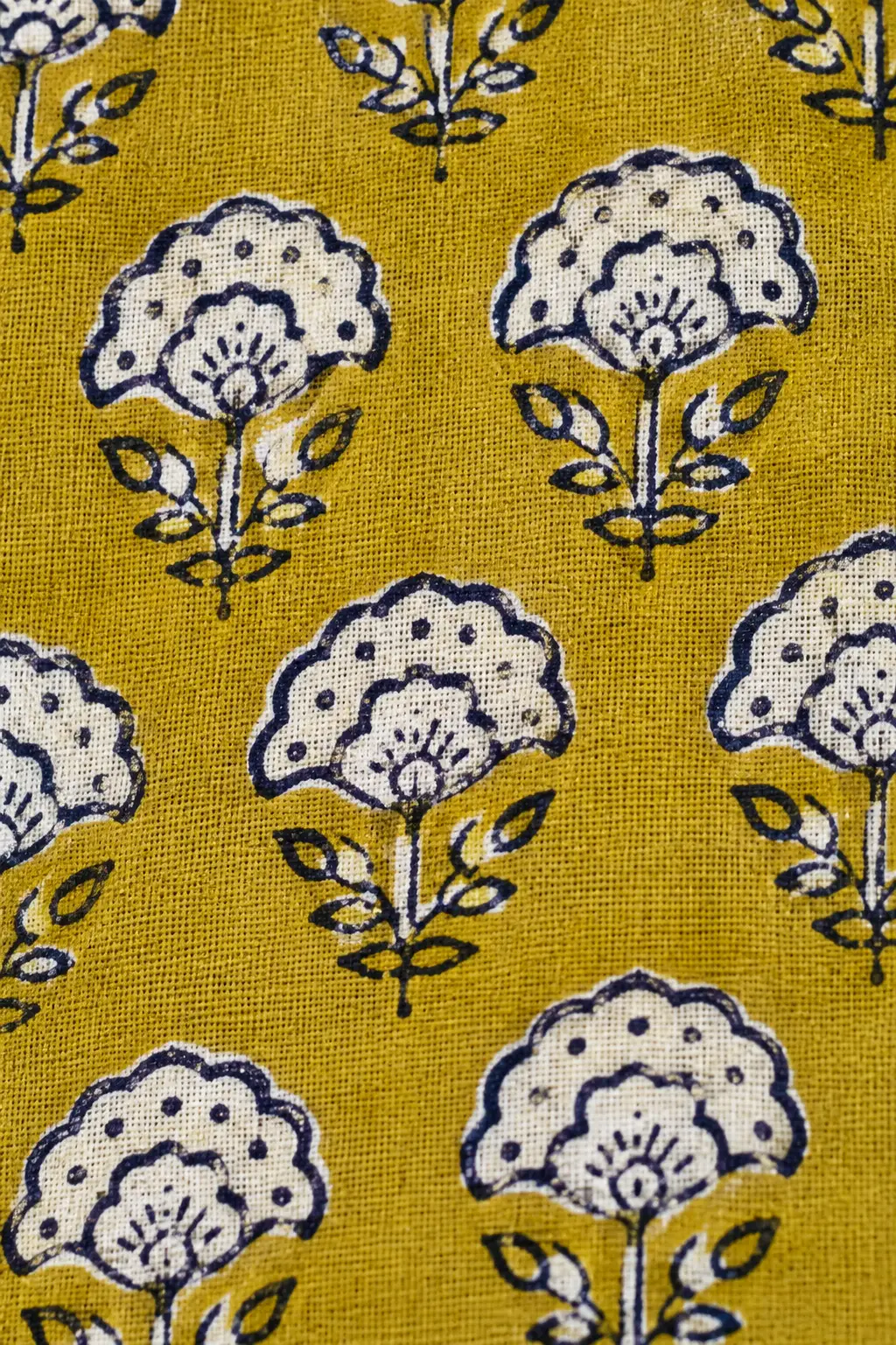 Mustard Yellow Floral Hand Block Printed 60×60 Cotton Fabric - Image 3