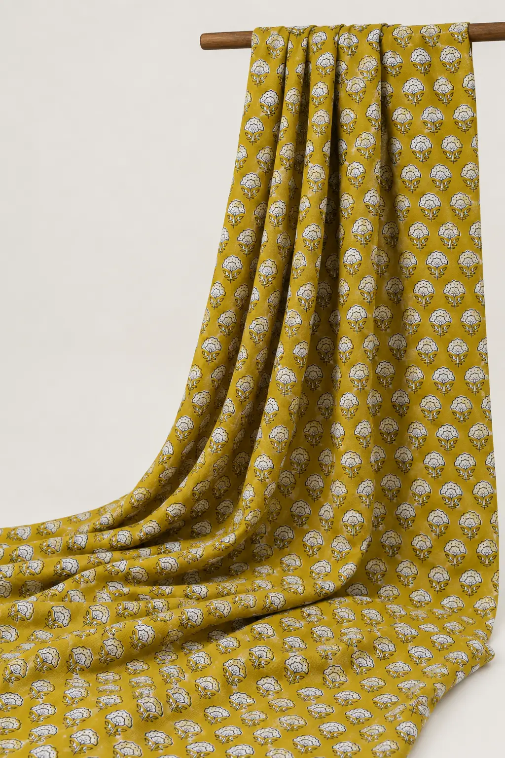 Mustard Yellow Floral Hand Block Printed 60×60 Cotton Fabric - Image 5
