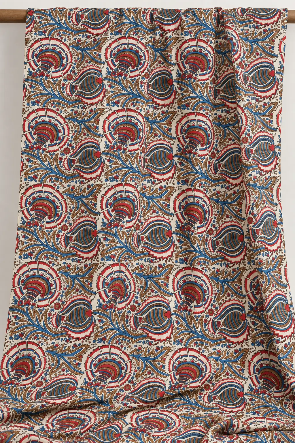Traditional Paisley & Floral Hand Block Printed 60×60 Cotton Fabric - Image 2