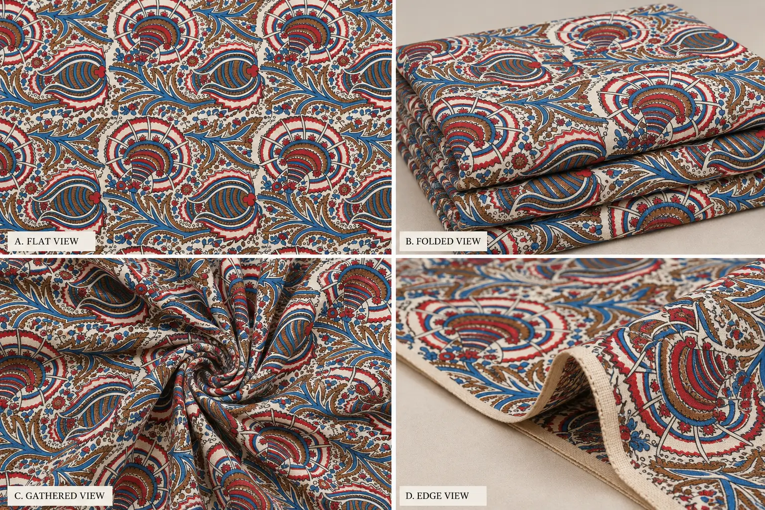 Traditional Paisley & Floral Hand Block Printed 60×60 Cotton Fabric - Image 4