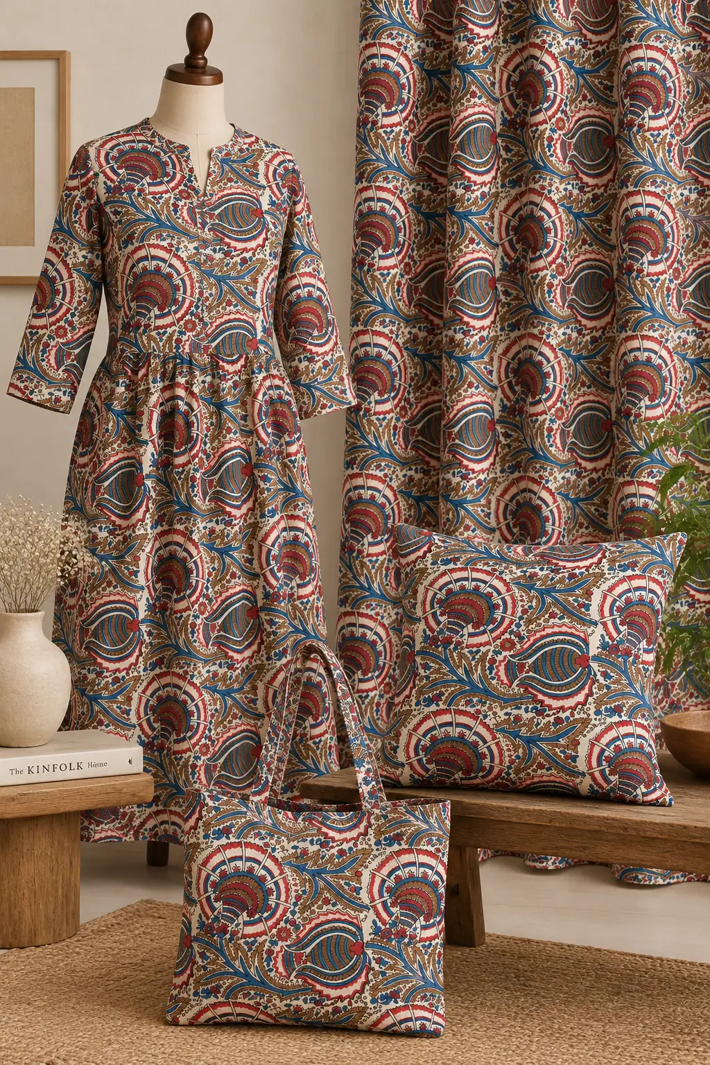 Traditional Paisley & Floral Hand Block Printed 60×60 Cotton Fabric - Image 6